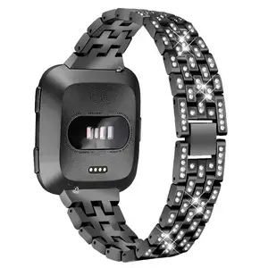 OULUCCI For Fitbit Versa 智能手表配件带可调节钻石不锈钢带用于 Fitbit Versa 表带表带