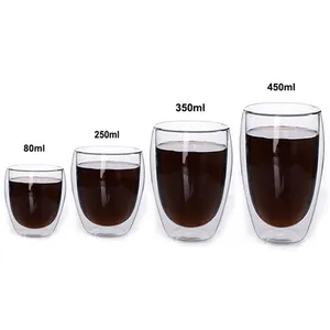 Tazas de café de vidrio transparente de borosilicato, vidrio de doble pared, resistentes al calor, Espresso, gran oferta