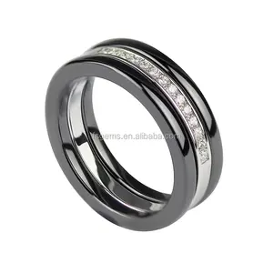 Latest Fashion Italian Style Black Ceramic Ring Band Silver Jewelry Rings