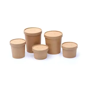 100% biodegradable disposable Eco-friendly PLA Coated takeaway round brown kraft paper food hot Soup Container