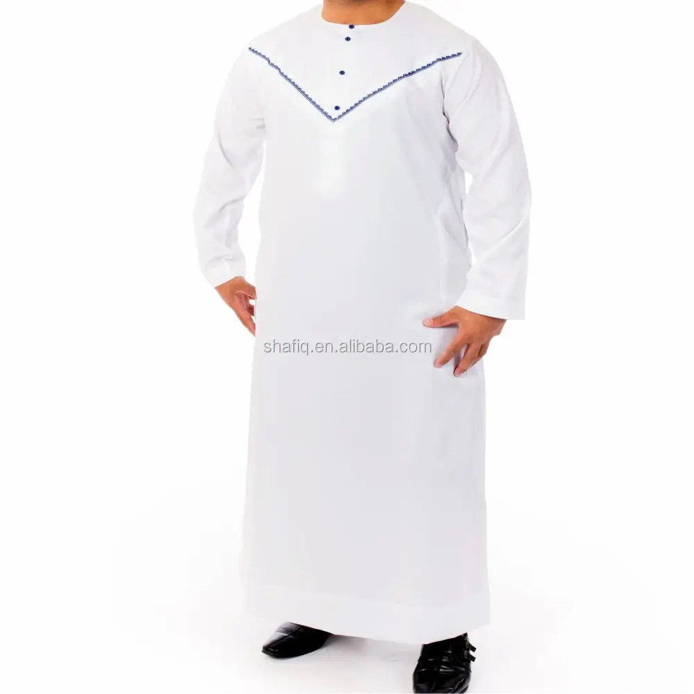 White oamniブルーkandura jubba卸売アバヤモデルドバイIslamic Clothing Jilbab Islamicスタイル