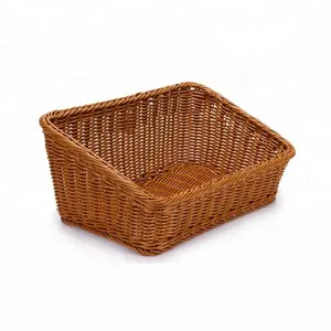 Cesta rectangular de mimbre de PP hecha a mano para pan/frutas/Verduras