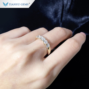 Tianyu gems-banda de boda de oro amarillo auténtico, 3,5x3,5mm, Moissanite asscher, 5 piedras, para mujer - Product Image 4