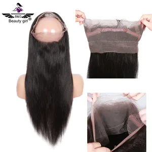 Beauty girl perruque lace frontal 360 Natural color hair go straight keratin 360 frontal lace band frontal human hair wigs