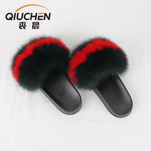 Piel de lujo de las mujeres diapositivas con Real Silver Fox Fur zapatillas para viajar verano piel señora sandalias de moda - Product Image 4