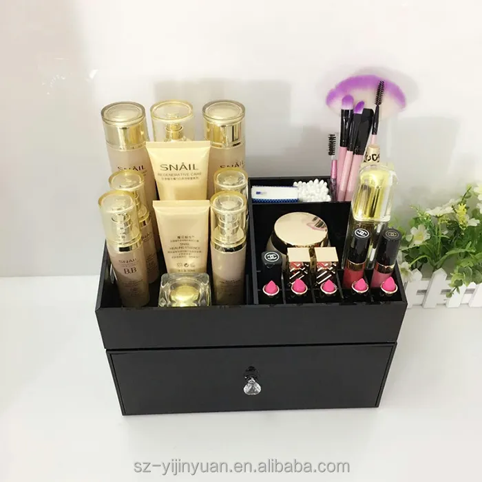 Hot Sale High Quality Acrylic Makeup Organizer Box Black Cosmetics Drawer Storage Box