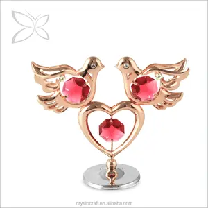 Crystocraft Rose Gold Plated Metal Romantic Love Doves and Heart with Brilliant Cut Crystals for wedding gifts