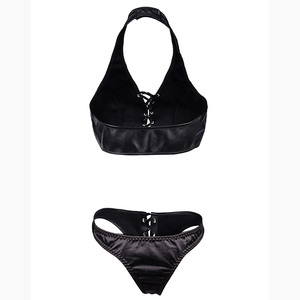 Set di reggiseno e slip in <span class=keywords><strong>pelle</strong></span> Sexy Lingerie da <span class=keywords><strong>donna</strong></span> con lacci da <span class=keywords><strong>donna</strong></span> per abbigliamento da discoteca con prezzi all'ingrosso della fabbrica di Guangzhou - Product Image 6