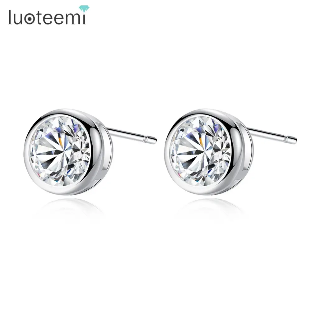 LUOTEEMI Wholesale Fashion Women Office Style Daily Wear Fine Jewelry Promotion Gift Small Bling Round Clear Cz Earring Stud