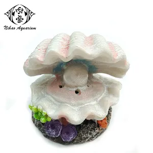 Aquarium Fish Tank Decorative Resin Scallop Shell Pearl Resin Ornaments Bubbling Seashell Can Connect with Air Pump