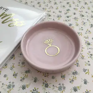 Gold Diamond ceramic white moon trinket dish jewelry tray pottery ring dish