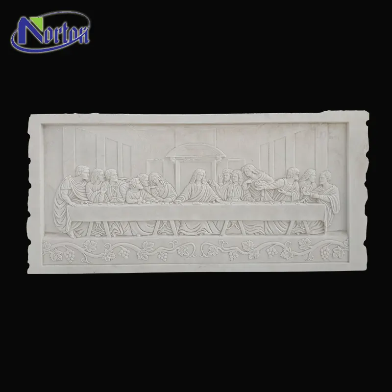 Hochwertige 3D-Wandkunstskulptur berühmter Stein Jesus und 12 Jünger Statue Marmor relief des letzten Abendessens
