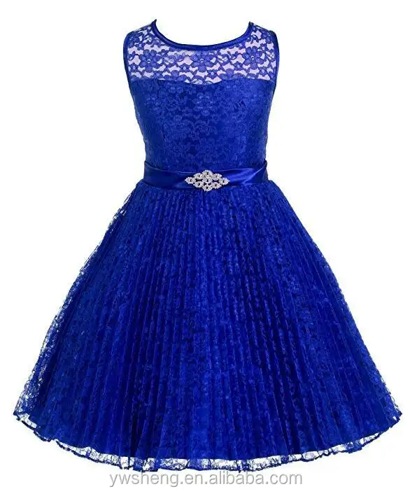 2018 Populaire Designer Meisje Kant Blauw Tule Jurk, Mouwloze Blue Elegante Avondjurk Met Strik