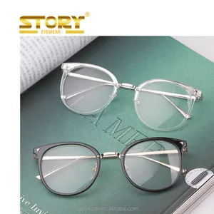 STORY Kacamata Baca Komputer Optik Klasik Dekorasi, Kacamata Bingkai Logam Transparan Resep Mata Kucing Retro untuk Wanita