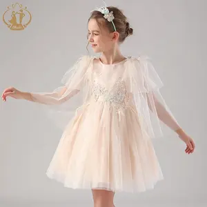 HOT! fashion beautiful embroidery elegant korean feathers party wear kids clothes 2019 for children