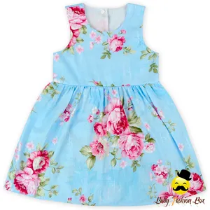 48BQA029 Yihong 100% 编织棉花印花 0-6 岁女婴穿简单设计女孩连衣裙