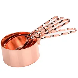 online New Stainless Steel Rose Gold Measuring Cup 4 Pieces Measuring Spoon Baking Measuring Scoop