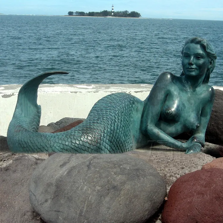 All'aperto a grandezza naturale che si trova patina ottone mermaid statue scultura