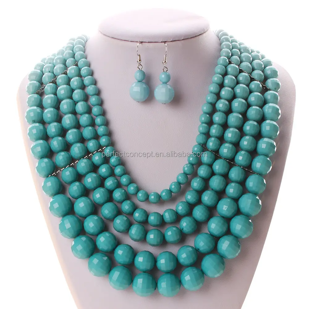 Handmade Chunky Round Faceted Multi-Layer Acrylic Material Girl Plastic Beads Necklace