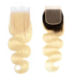 Virgin Hair Blonde 613 Brasilia nische Körper welle Echthaar verschluss 4*4, 1B 613 Lace Closure Free Part Pre gezupft mit Babyhaar