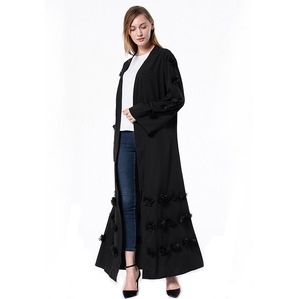 Promotional Loose Winter Islamic Abaya <strong>Kimono</strong> <strong>Black</strong> Women <strong>Long</strong> Lace Batwing Sleeve Front Open Beading Dubai Dress Polyester - Product Image 4