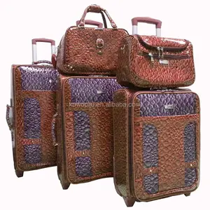 5件套pu皮革行李箱滚动人造皮革手提箱