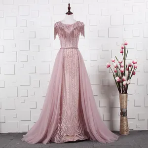 Dusty Pink 2019 New Coming Nặng Đính Pha Lê Thả Tassel Thiết Kế Phong Cách Phương Tây Của Phụ Nữ Evening Dresses