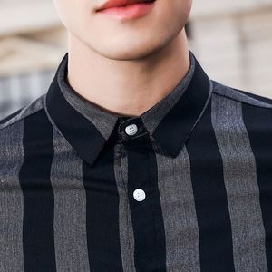 <span class=keywords><strong>Chemise</strong></span> à rayures noires pour hommes, manches longues, <span class=keywords><strong>SLIM</strong></span> et décontractée, automne, nouveau, - Product Image 5