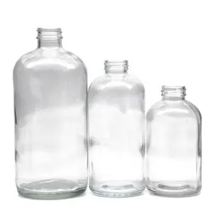 34oz 1L clear essential oil boston glass bottle kombucha cold juice beverage bottle with screw seal up plastic lid for liquid