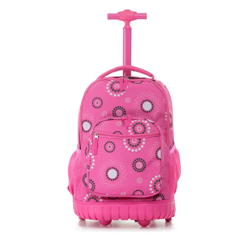 Kids school trolley backpack bag, sublimation floral flower children roller wheeled luggage suitcase back pack rucksack daypack