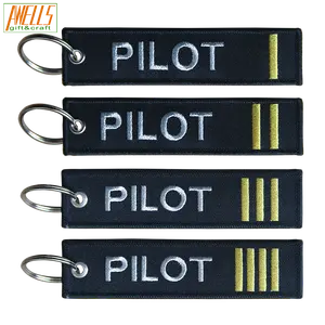 Tùy Chỉnh Hàng Không Thêu Pilot Keychain Máy Bay Pilot Key Tag Tùy Chỉnh Thêu Keychain
