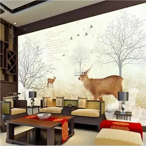 ドロップシッピング壁紙ロットヨーロピアンスタイルの森の鹿の壁画レストランの3D壁紙パネル