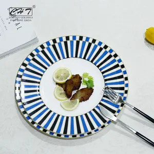 Large flat turkey platter / modern food serving restaurant dinner plate with logo