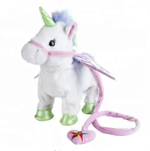 Unicornio eléctrico que camina, juguete de peluche personalizado, música, 35cm, Animal de peluche con vídeo