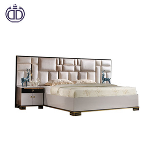 Muebles de alta calidad lujo cabecera alta tela beige cama últimas modernos diseños cama doble - Product Image 1