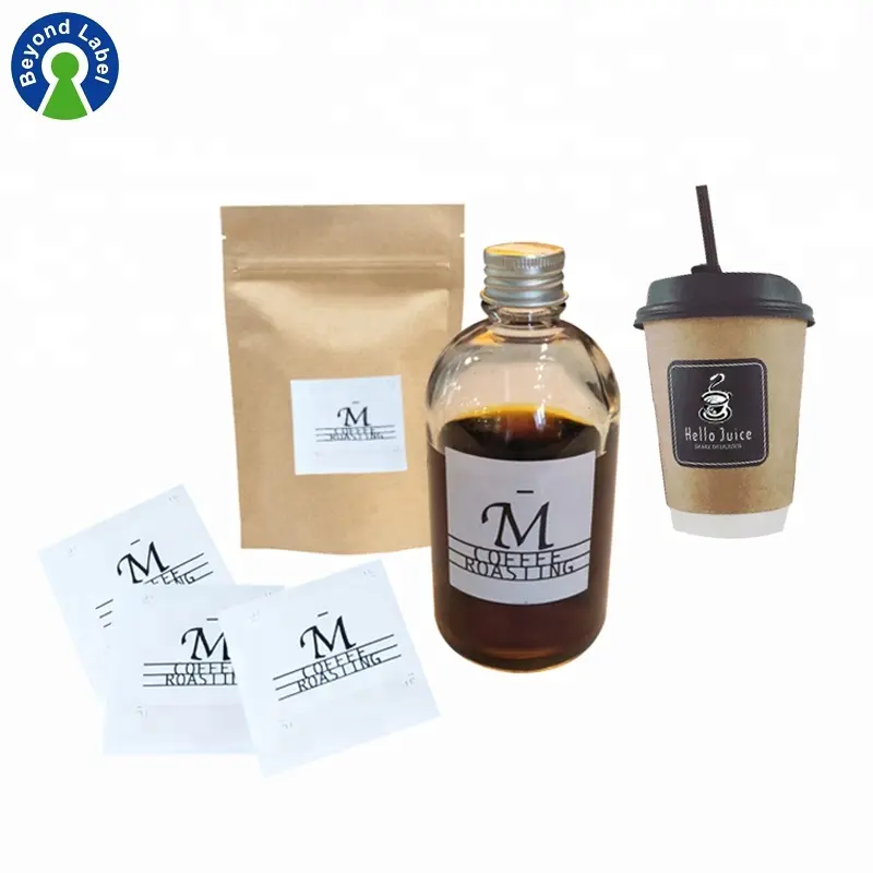 OEM ПВХ кофе со льдом мешок чашки бутылку Private Label наклейки печать, логотип этикетки для кофе сумки