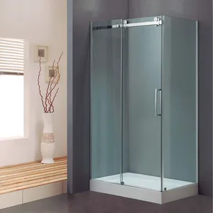 KMRY L-Shape Corner Luxury Exceptional Glass Frameless Tempered Glass Roller Sliding Door Bathroom Shower Enclosures Rooms