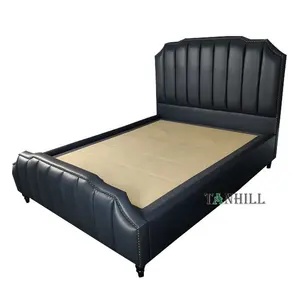 Good quality wood beds king size velvet fabric bed with high soft headboard