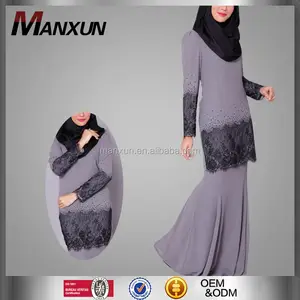 Modèle de mode Baju Kurung Moderne Femmes Dentelle Noire Et Gris Couleur Baju Kebaya Robe Islamique Malaisie Musulman Vêtements Baju Kurung