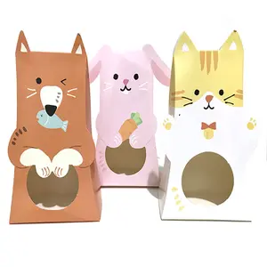 Cartoon dier gift favor chocolade kleine snoep verpakking papier display box met venster kerst cookies biscuit groothandel