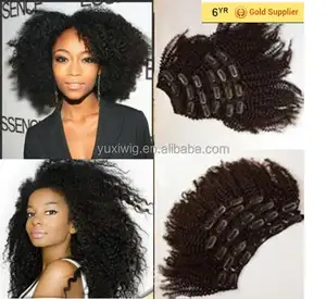 A maioria dos 2015 Popular Afro kinky Curly Hair Extension Preto Natural Grampo Em Extensões Do Cabelo Para Africano Mulheres Americanas