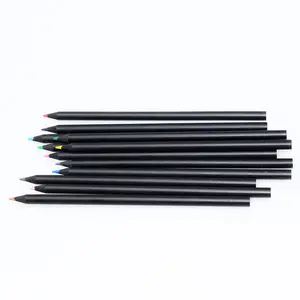 Best quality 7 inch matt black painted 4 in 1 lead colored wooden pencil set with dip top for coloring