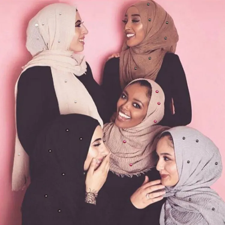 Fabriek Groothandel Zwarte Parel Vrouwen Tr Katoen Readymade Crinkle Sjaal Hijaabs, Hijab Crinkle