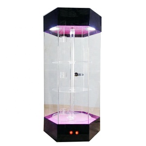 LED deluxe spinning makeup organizer acrylic rotating cosmetic display case