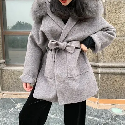 Hot Sale High Quality Jacket Wool or Cashmere Coat Real Fox Fur Collar Overcoat