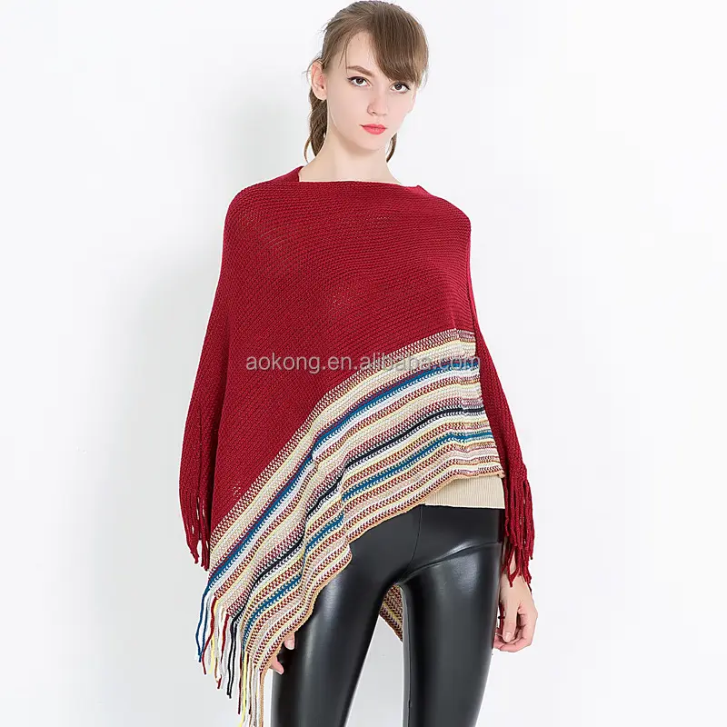 New fashion 3 color warm winter acrylic women poncho cape