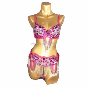 BestDance Tari Perut Pakaian Suku Buatan Tangan 2Pics Manik-manik Bra Top + Syal Pinggul Belt Kostum