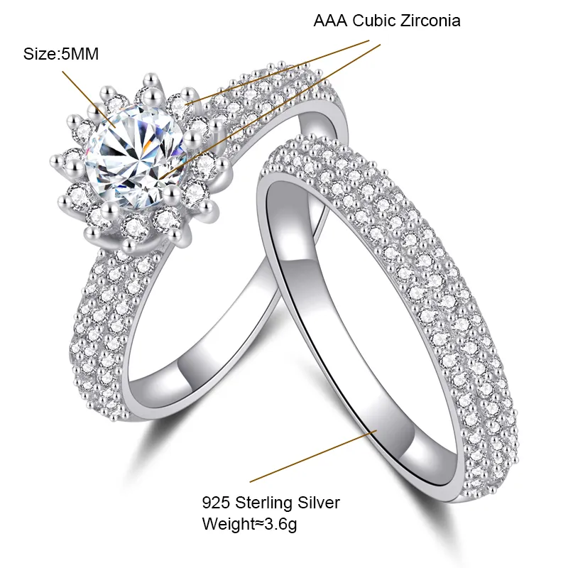 Bague en argent sterling 925 personnalisée bague en diamant bague de mariage en zircon classique pour femme