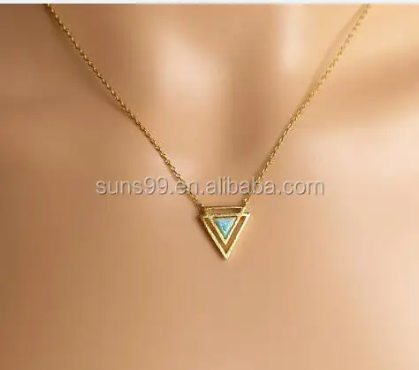Double triangle opal pendant necklace  natural gemstone opal triangle necklace Dainty Necklace