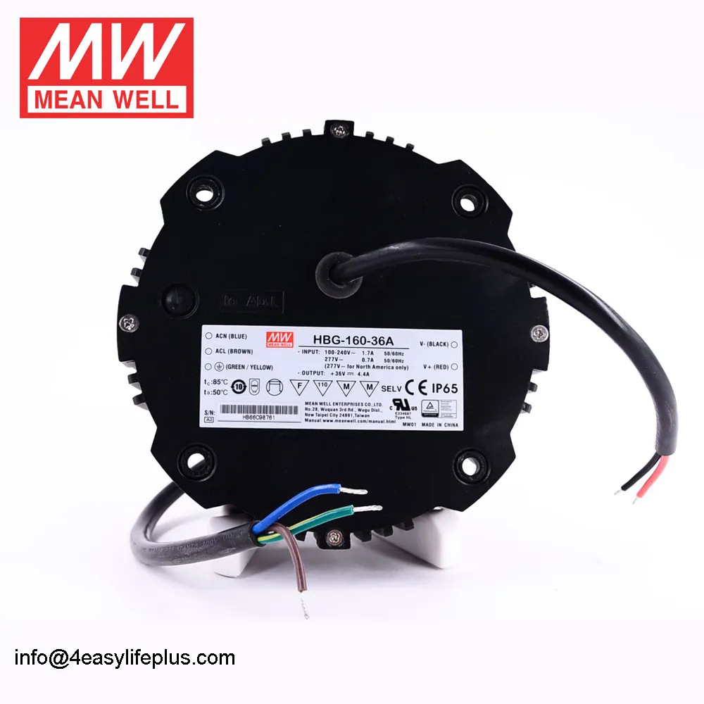 160 W 36 V Meanwell IP65 निविड़ अंधकार एलईडी ड्राइवर HBG-160-36A गोल आकार एलईडी ड्राइवर